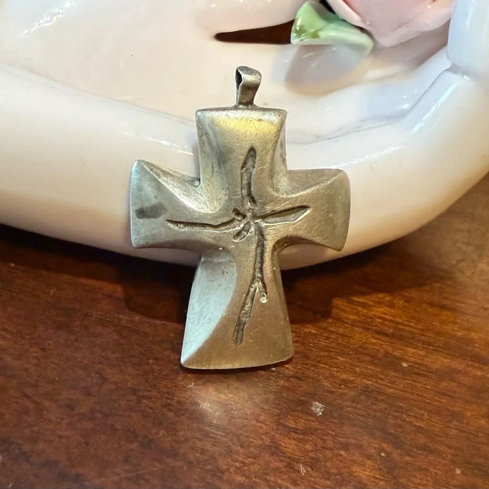 Antique Silver Ethiopian Coptic Cross Pendant Handmade Tribal Jewelry